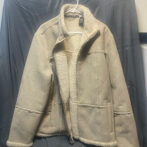 DKNY Beige Shearling Bomber Jacket